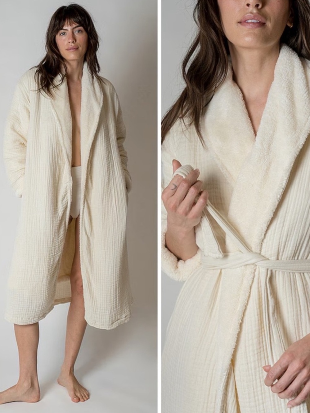 House No. 23 Alaia Sherpa Robe in Coconut Cream Size M/L NWT Oprah’s Favorite